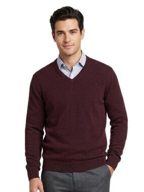 Club Room 100% Cashmere Burgundy V Neck Sweater Size M